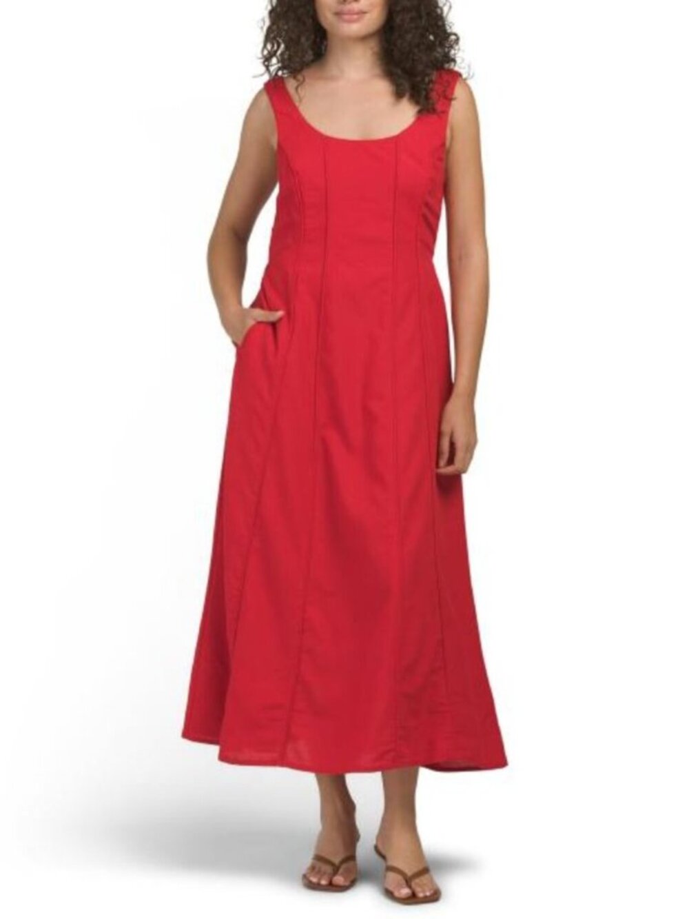 LEA Linen Blend Seamed Maxi Dress